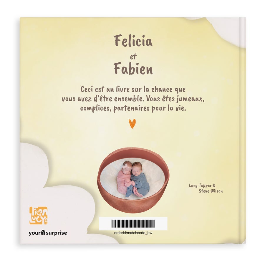 Jumeaux ou Triplés - Livre personnalisé Livre pour jumeaux personnalisé avec prénoms Felicia et Fabien et une photo des bébés. Célébrez la naissance des plus adorables jumeaux ou triplés avec ce beau livre.