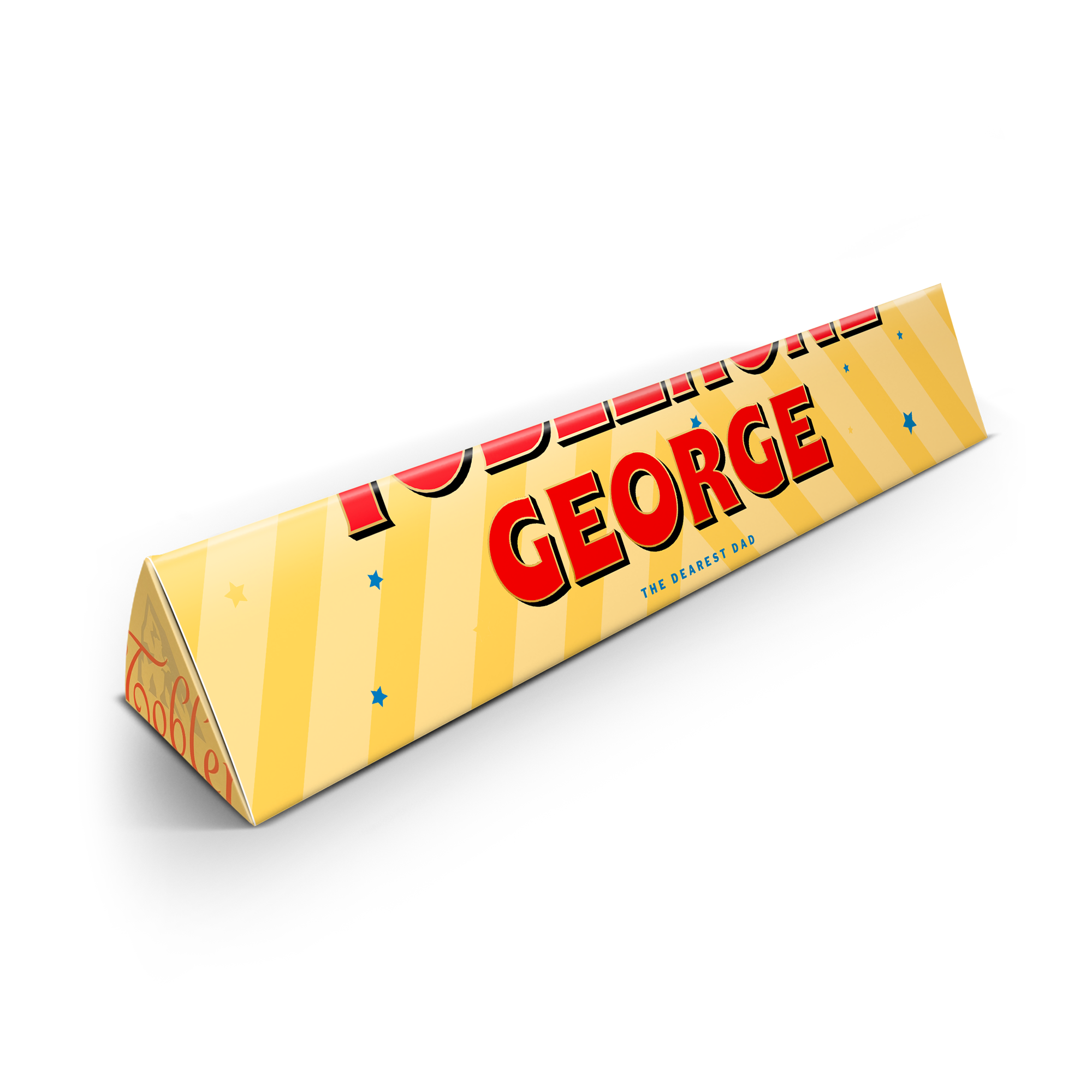 Spersonalizowana czekolada Toblerone dla Taty z imieniem George i napisem The Dearest Dad na opakowaniu