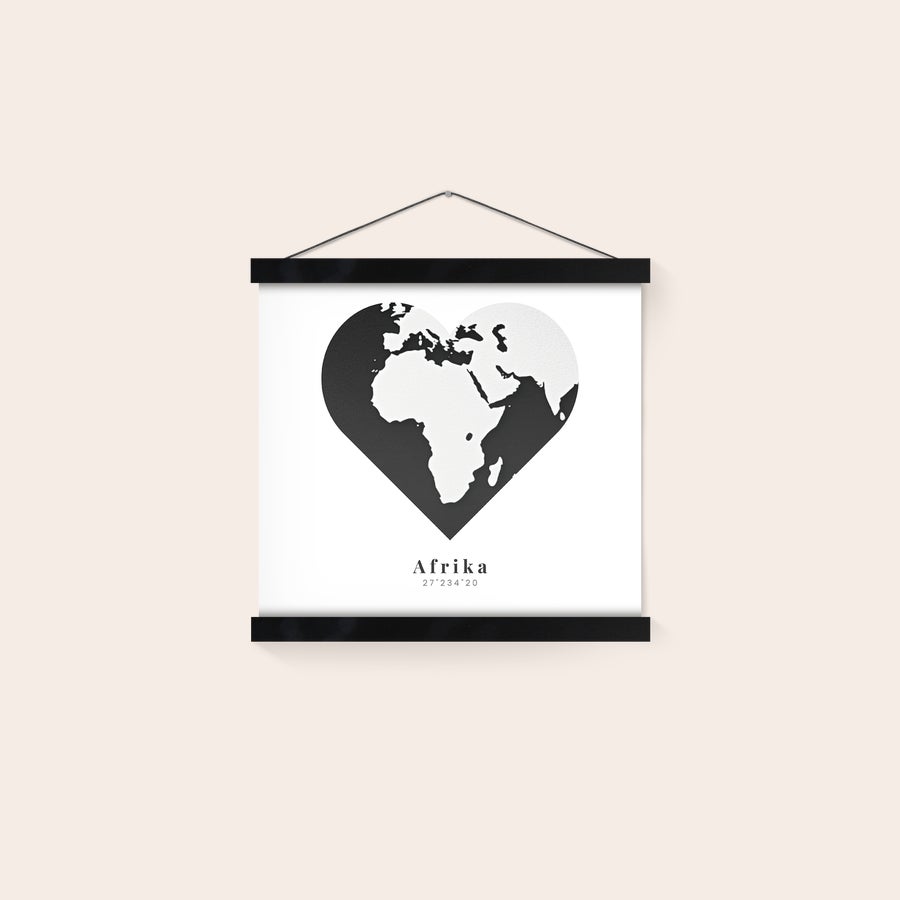 Poster  Personalizzato con Cornice da Appendere Poster da parete personalizzabile con cuore nero e Africa, stampato con testo e design personalizzato