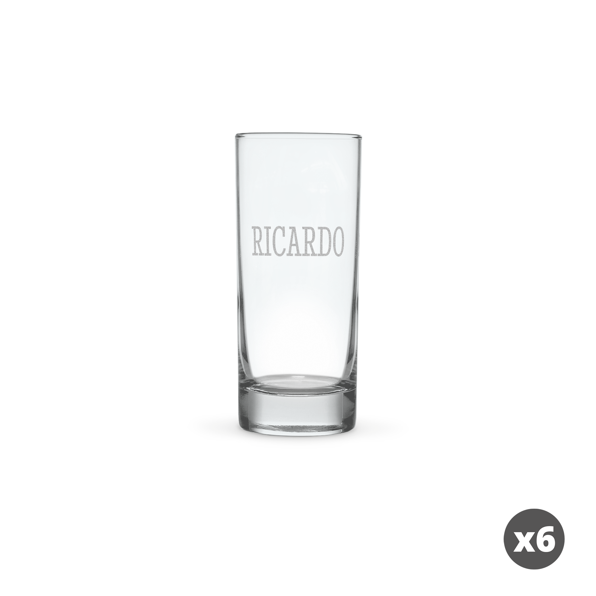 Longdrinkglass gravert med navnet "RICARDO" i en stilren font, for en personlig gave.