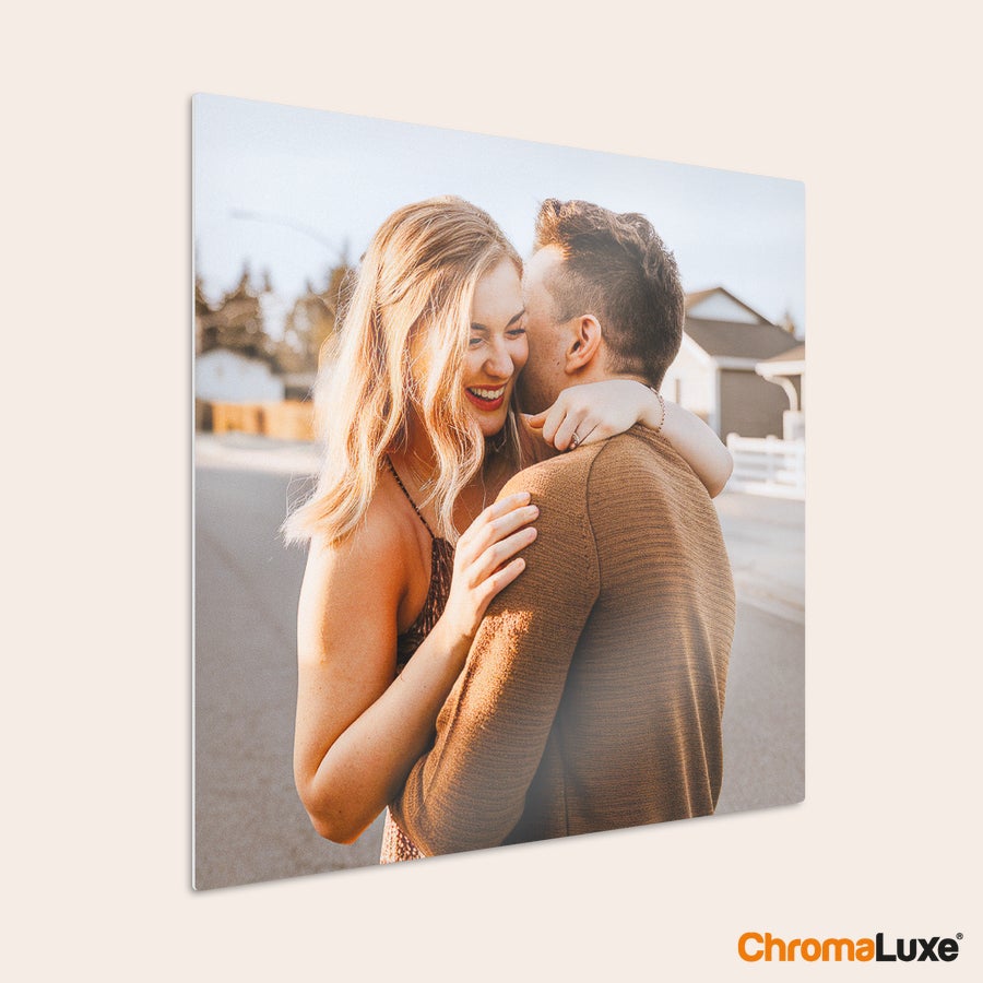Instagram photo collage Personalized aluminum photo collage printed with a custom Instagram photo of a smiling couple hugging