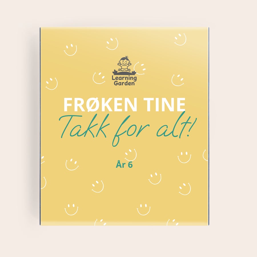 Personlig Pukka-te Personlig teboks med teksten "Frøken Tine Takk for alt! År 6", trykket på toppen av din personlige te-oase.