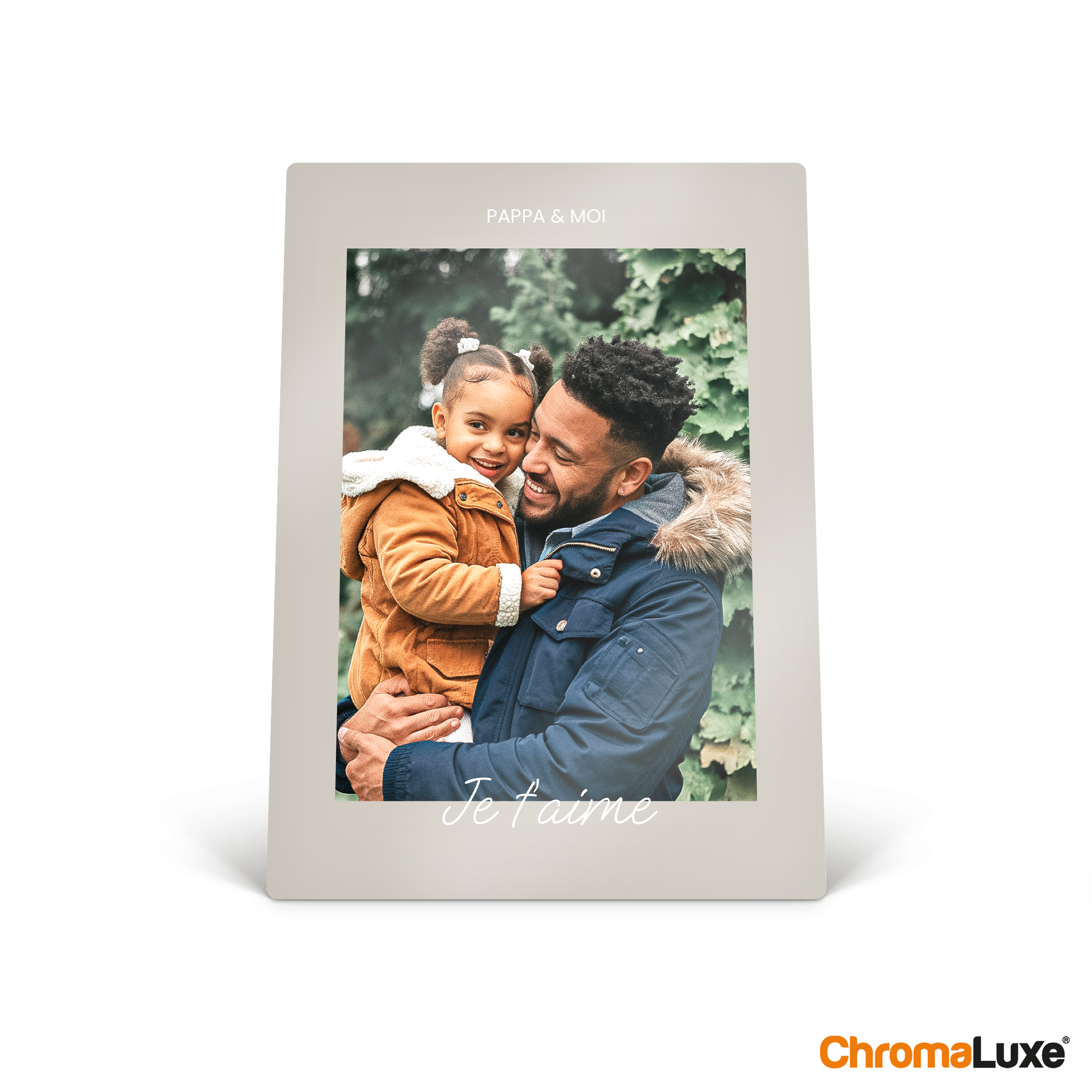 Cadre photo personnalisé ChromaLuxe Pappa & Moi avec photo père et fille imprimée et texte Je taime