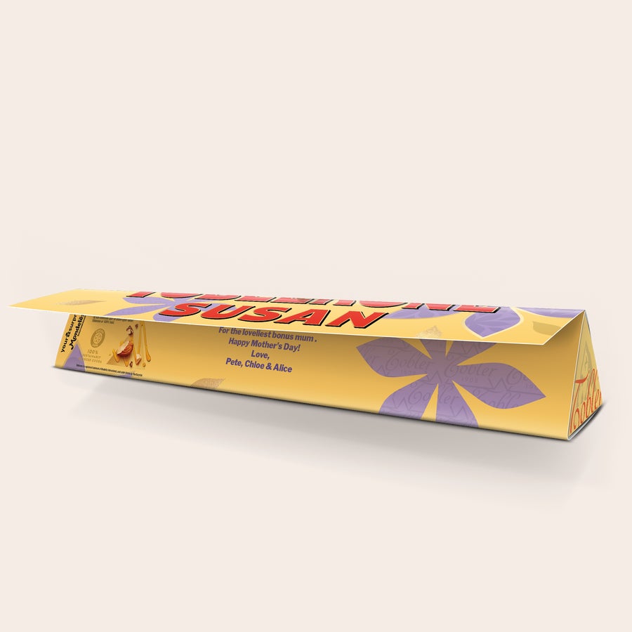 Toblerone dla Mamy Spersonalizowana tabliczka czekolady Toblerone z imieniem SUSAN i dedykacją wydrukowaną na opakowaniu