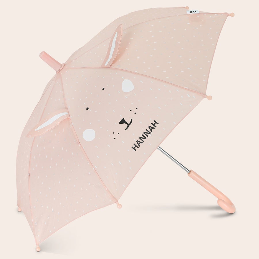 Ombrello per Bambini Personalizzato - Trixie Ombrello per bambini rosa con coniglio e nome Hannah stampato, camminare sotto la pioggia diventa più piacevole