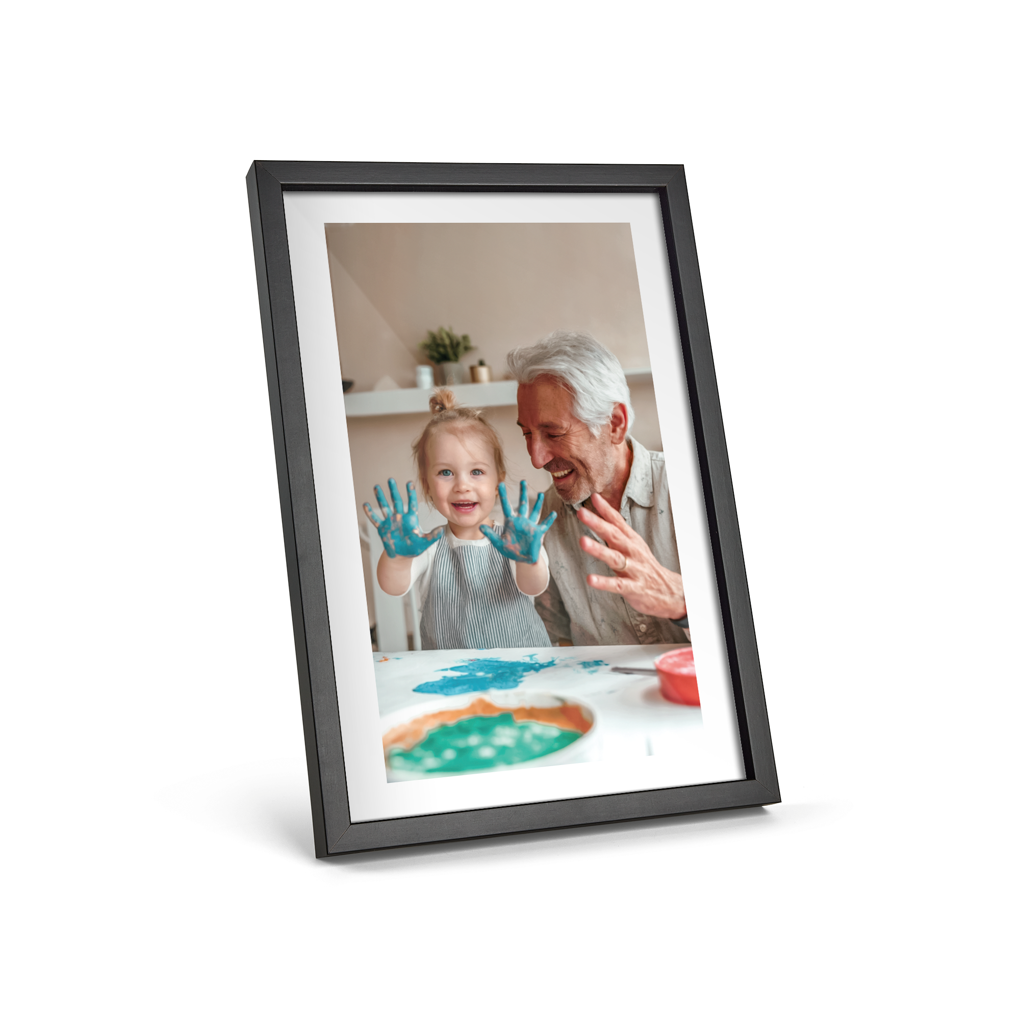 Affiche personnalisée avec une photo d'enfant et son grand-père, imprimée et encadrée d'un cadre noir