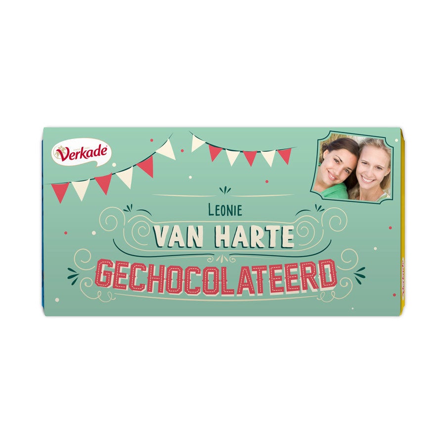 Verkade chocoladereep bedrukken - Van harte (Hazelnoot) Verkade chocoladereep bedrukken - Van harte (Hazelnoot)