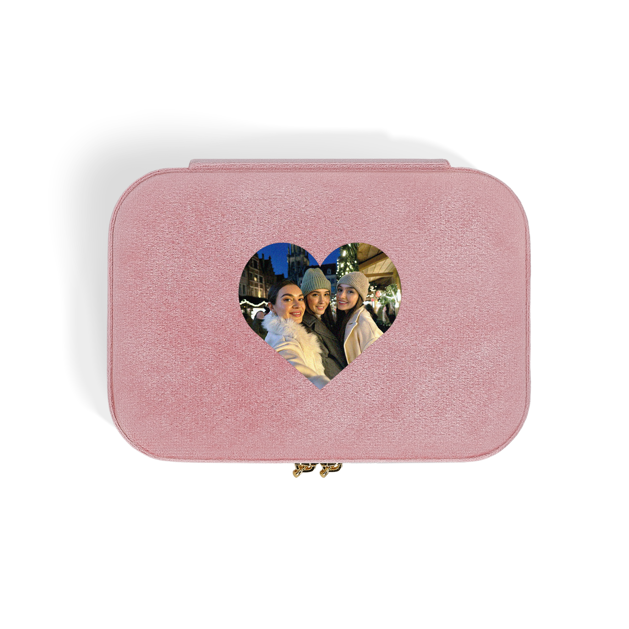 Boîte à bijoux personnalisée prénom - Rectangulaire - Rose avec photo imprimée en forme de cœur