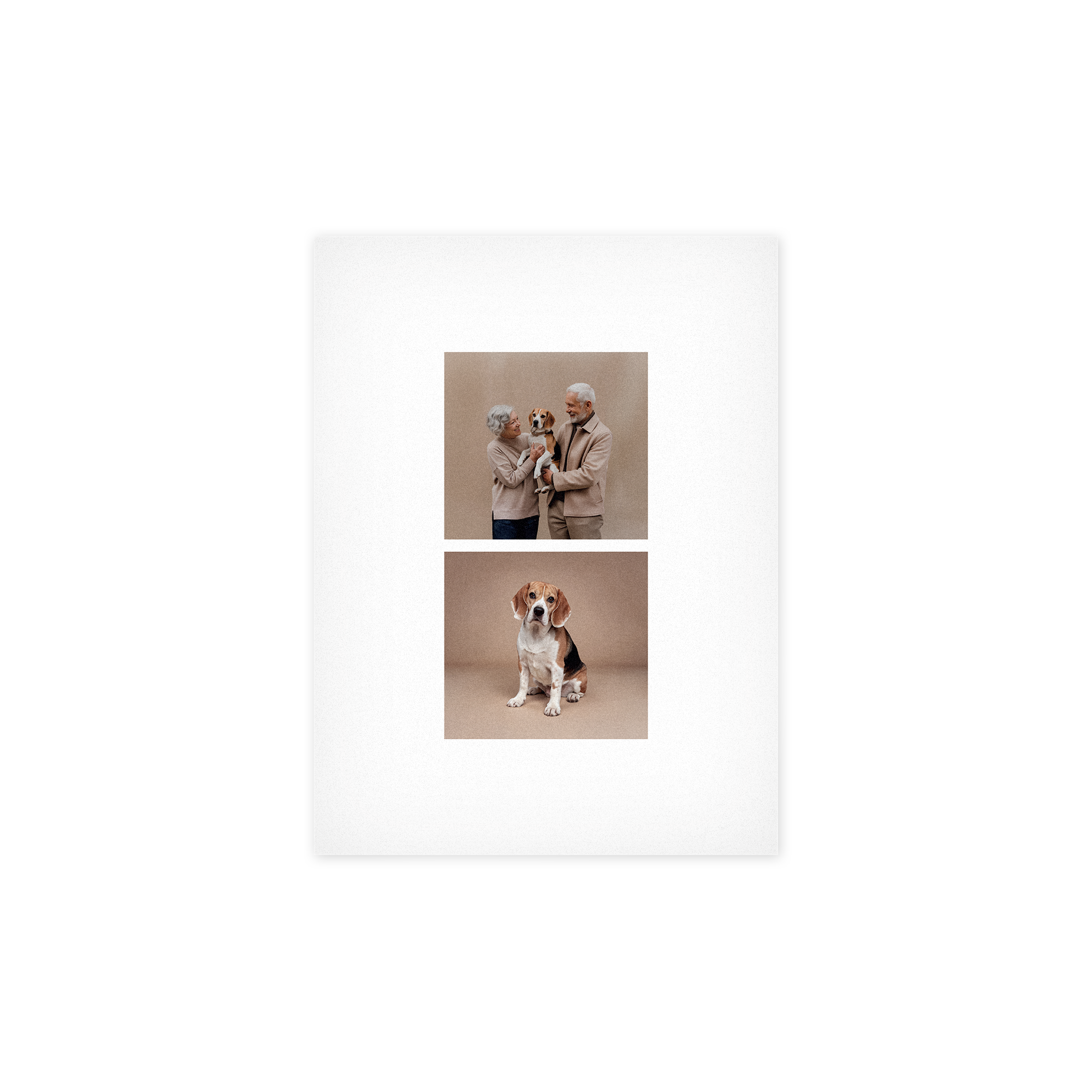 Foto personalizada em forex com casal idoso e cachorro, impressa com imagens para um presente memorável.