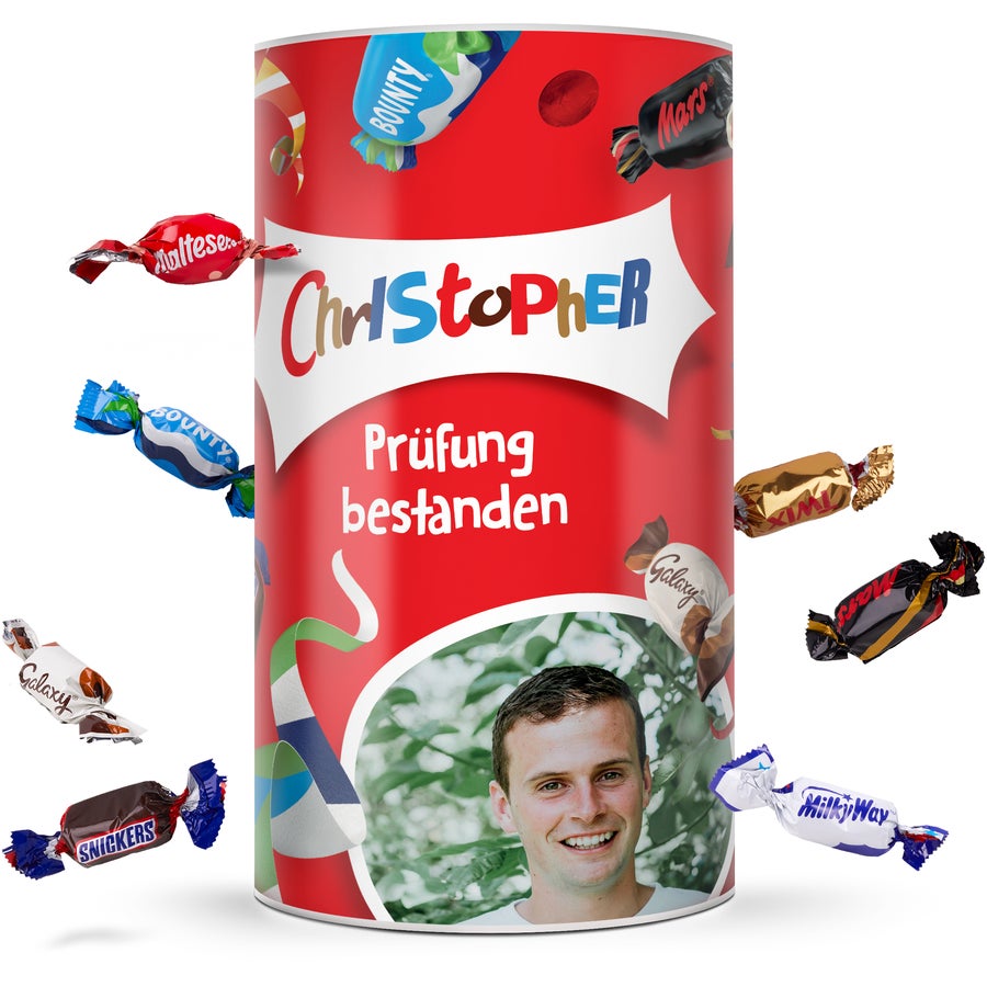 Celebrations personalisieren mit Namen & Foto - 1 kg Zylinder Roter 1 kg Zylinder Celebrations personalisieren mit Namen Christopher und Foto, mit
