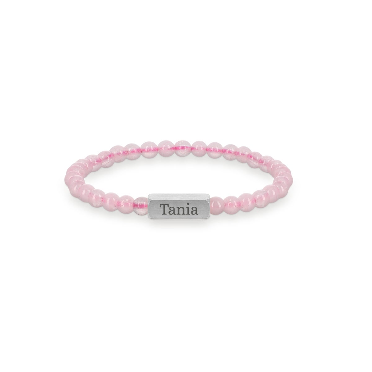 Armbånd med graveret rosenkvarts - S - 4 mm - Sølv