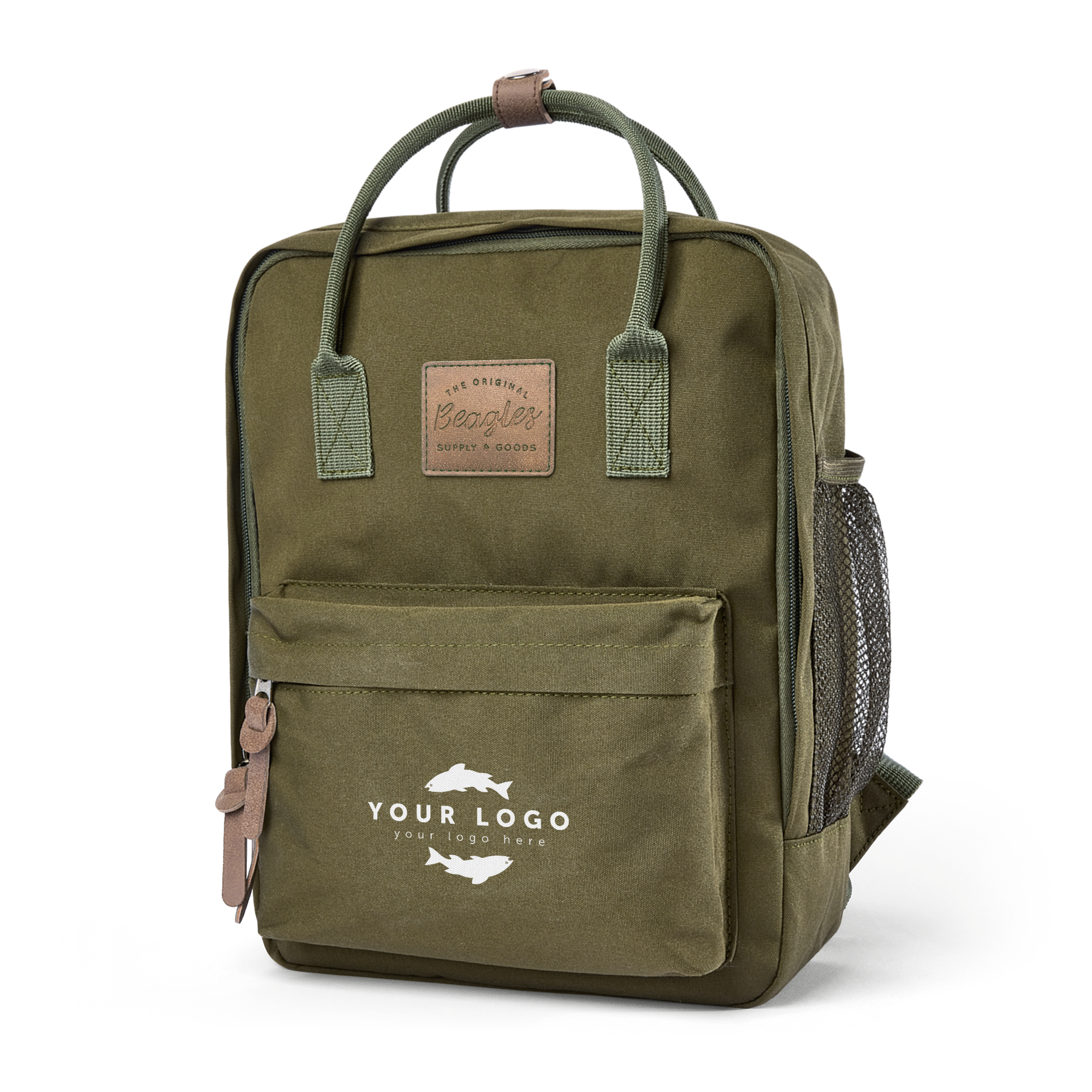 Mochila verde-oliva Beagles com Your Logo impresso, ideal para surpreender alguém especial.