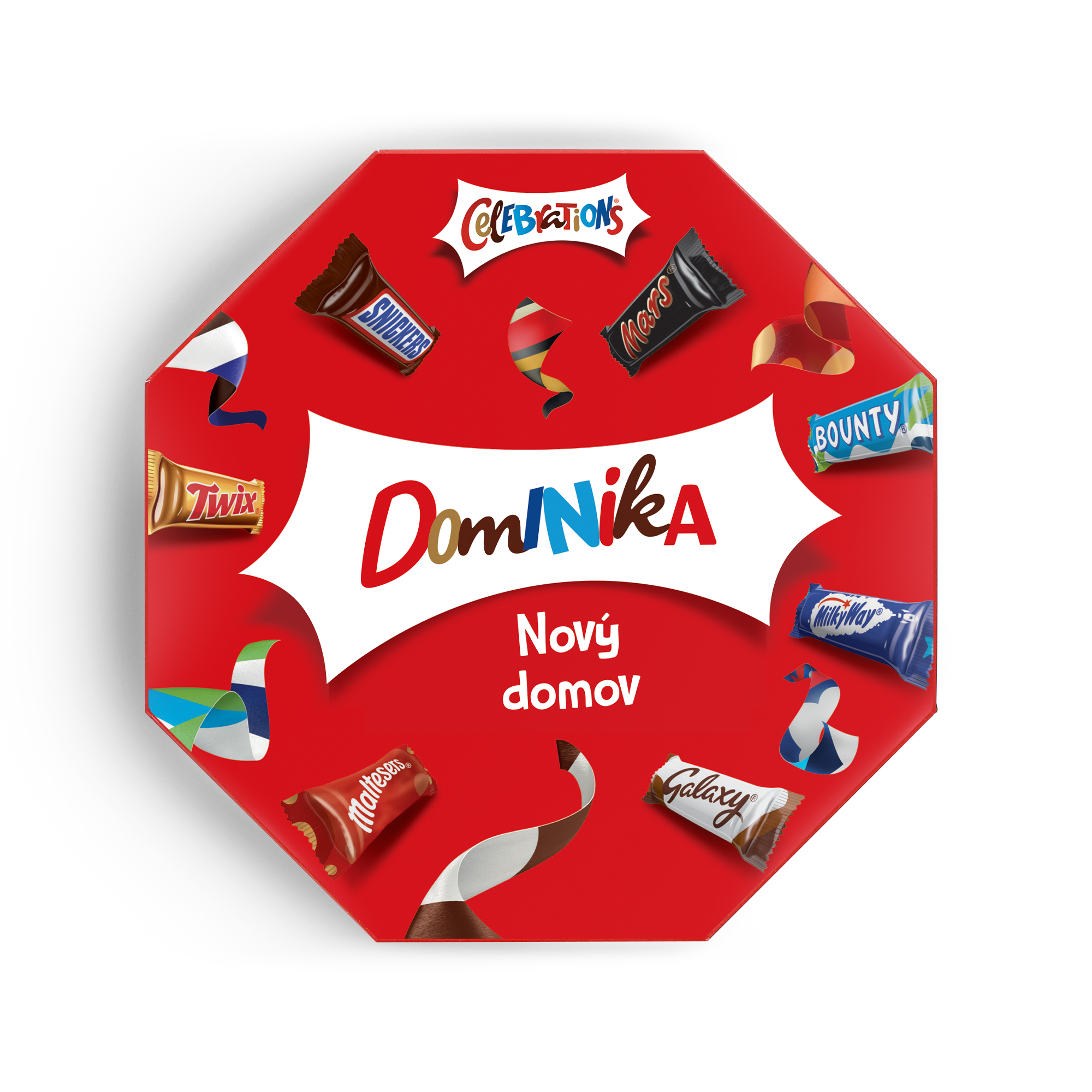 Krabička Celebrations se jménem