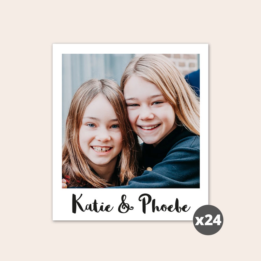 Fotos impressas: Retrô - Quadradas Foto impressa estilo Retrô, personalizada com foto de duas meninas sorrindo e nomes 'Katie & Phoebe'