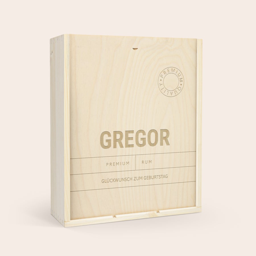 Weinkiste personalisiert Edle Weinkiste für 3 Flaschen, helles Holz, mit dem Namen GREGOR und GLÜCKWUNSCH ZUM GEBURTSTAG graviert