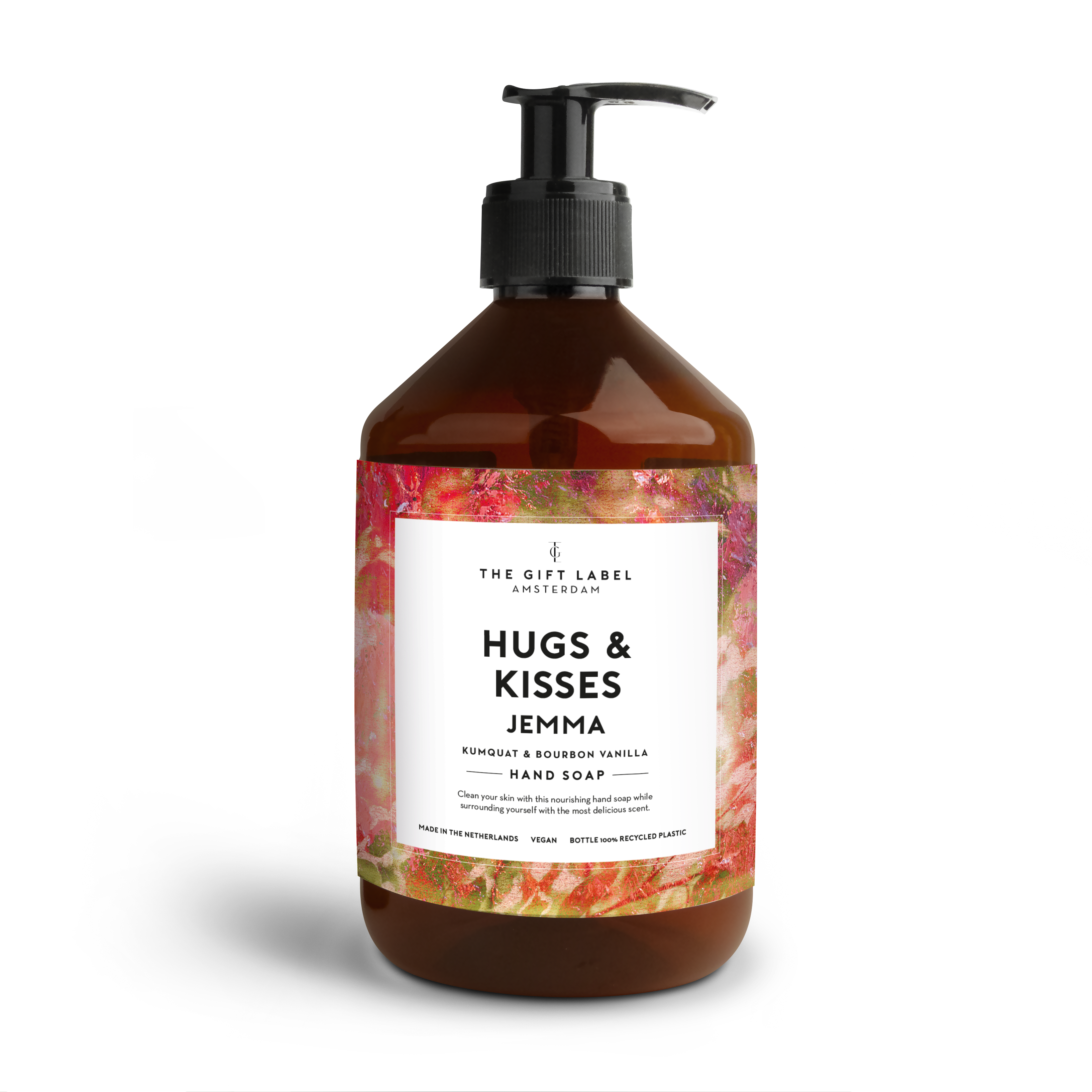 Személyre szabott The Gift Label kézszappan Jemma névvel és Hugs & Kisses szöveggel, fotónyomtatással díszítve