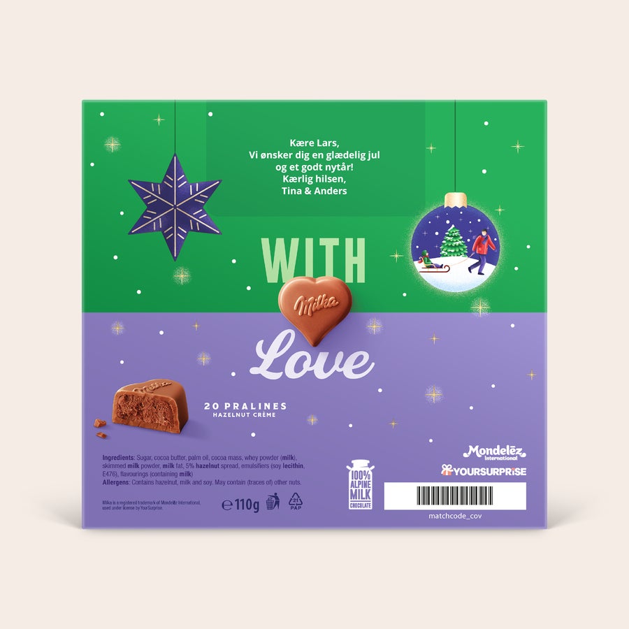 Milka-hjerter i personlig 3D-gaveæske - Jul Milka-hjerter i personlig 3D-gaveæske - Jul