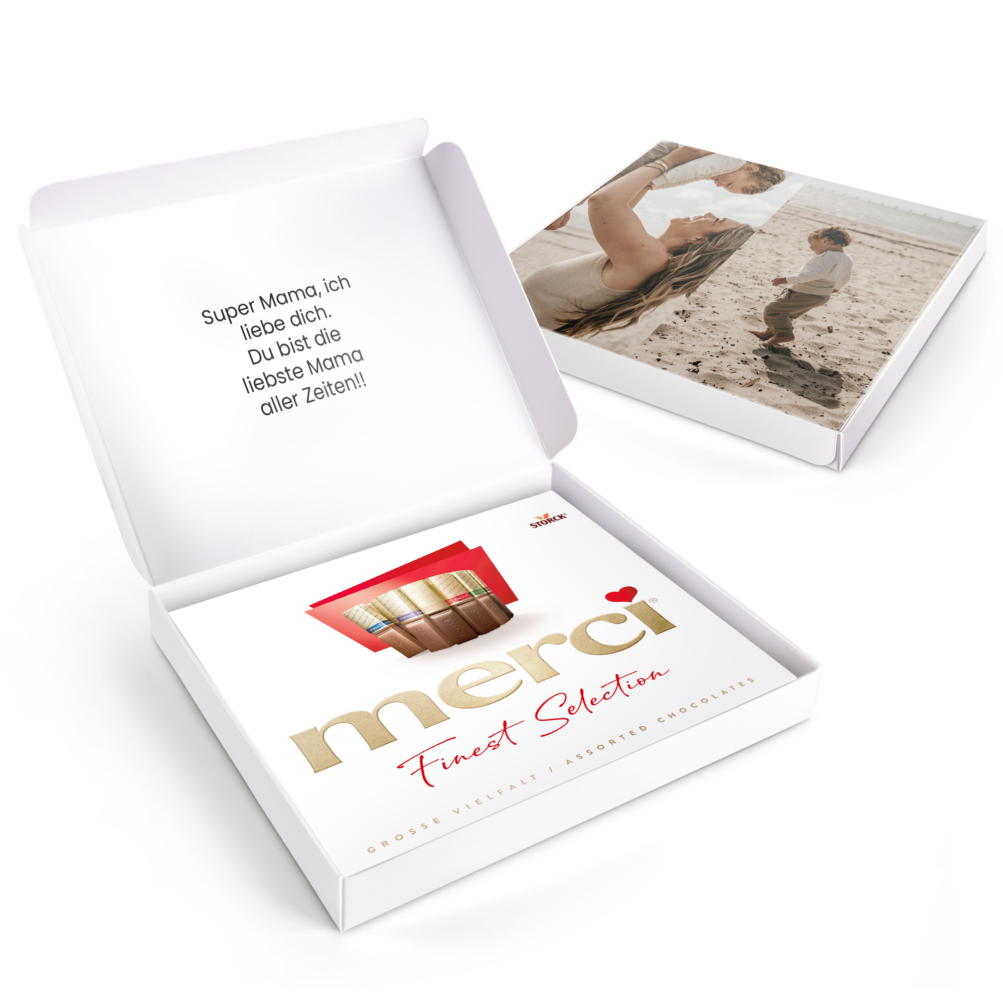 Personalisierbare Merci Schokolade 250 Gramm mit eigenem Foto auf der Banderole und Text 