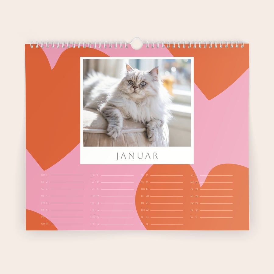 Fotokalender 2026 Wandkalender 2026 mit personalisiertem Foto einer Katze und der Aufschrift JANUAR