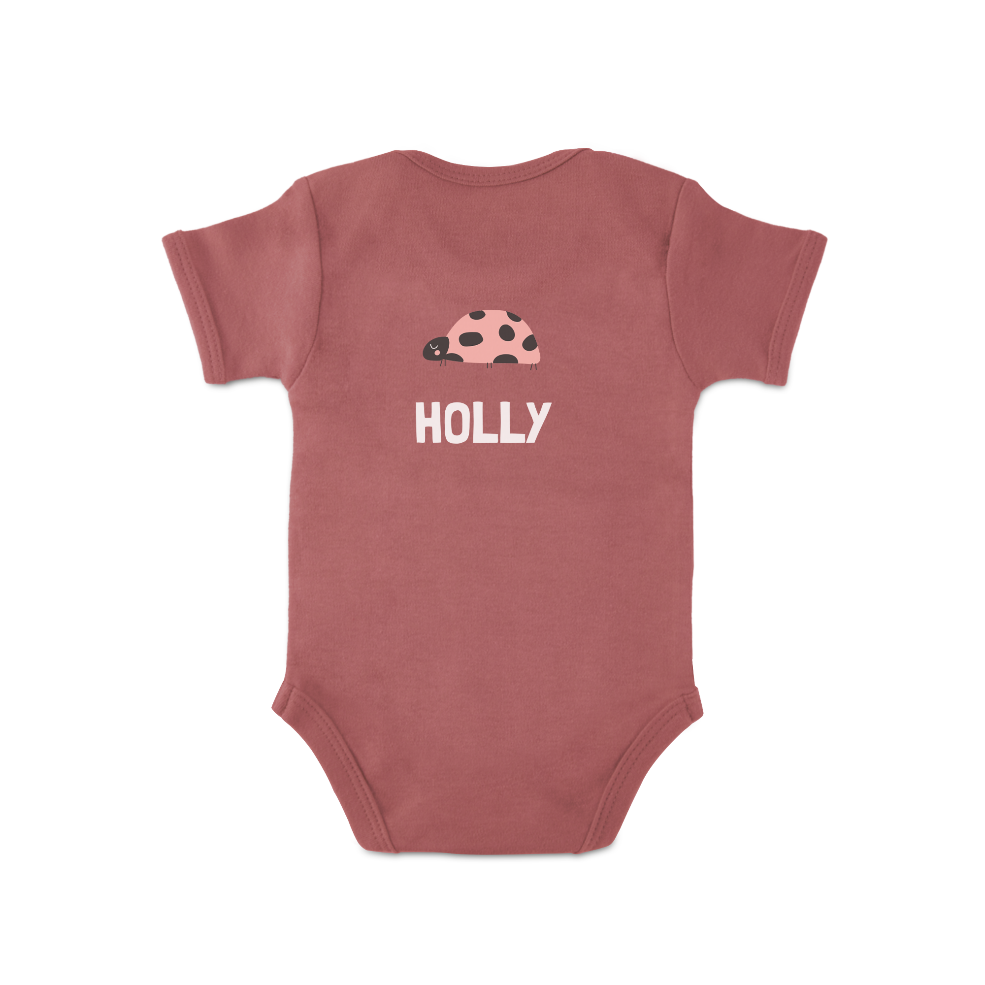 Ciemnoróżowe personalizowane śpioszki z nadrukiem biedronki i imieniem HOLLY