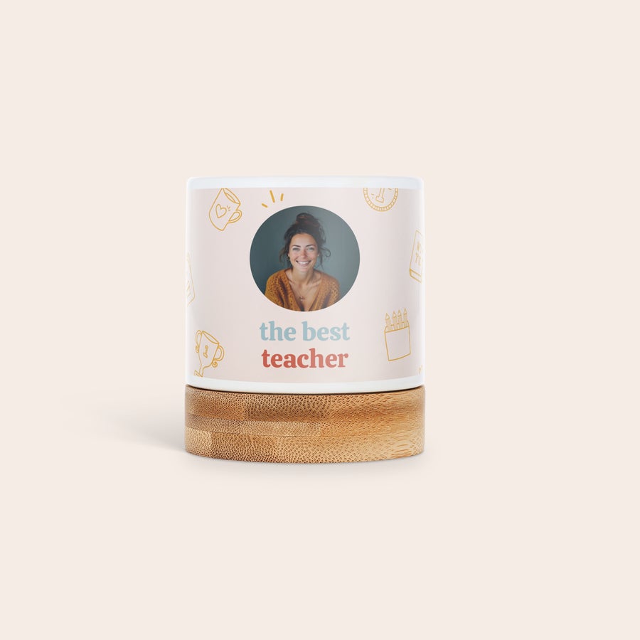 Vaso da fiori personalizzato Vaso di fiori in ceramica con stampa fotografica personalizzata di una donna sorridente e il testo the best teacher Regala loro del verde con un tocco personale che apprezzeranno