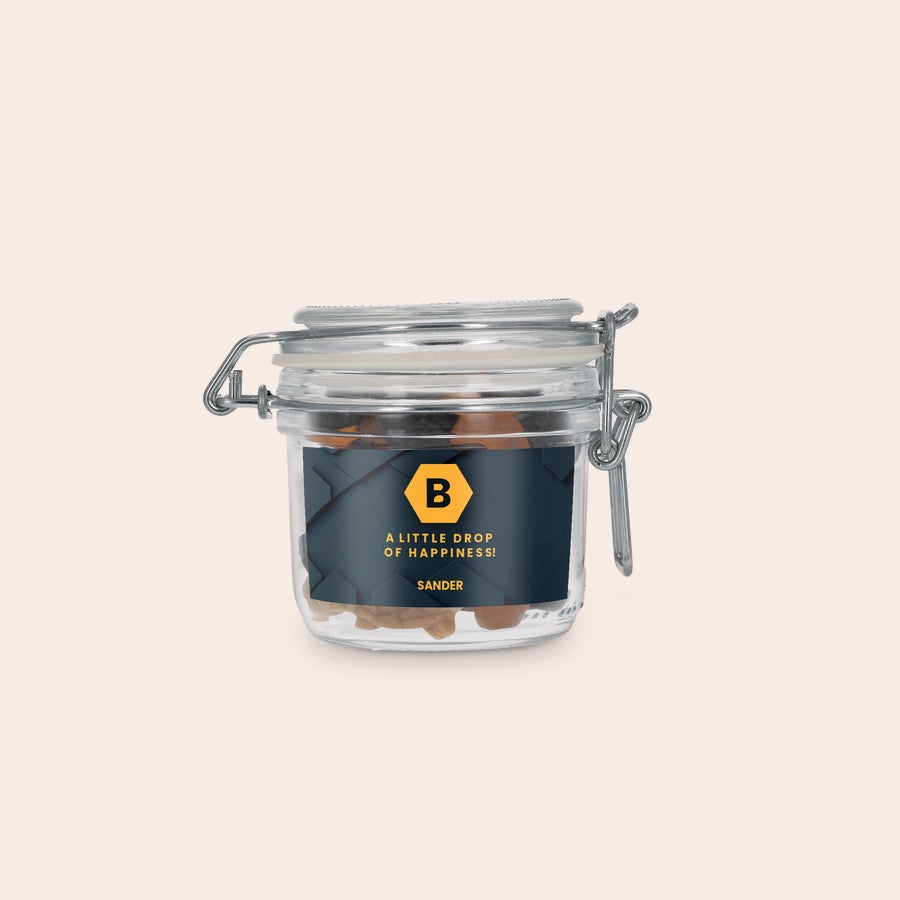 Spersonalizowany słój ze słodyczami Spersonalizowany słoik na słodycze z mieszanką lukrecjową, z etykietą wydrukowaną zdjęciem i imieniem Sander