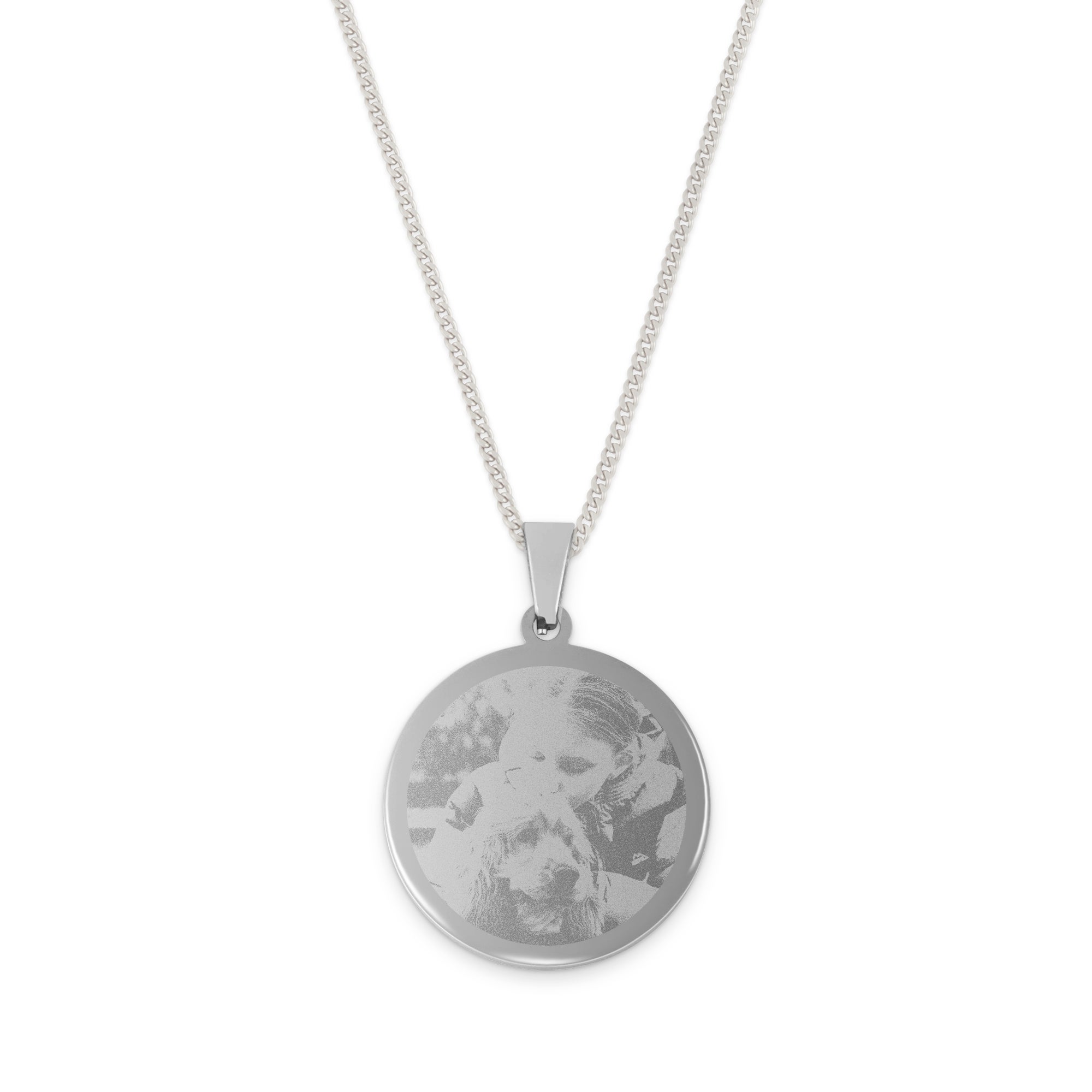 Necklace round pendant with photo - Silver
