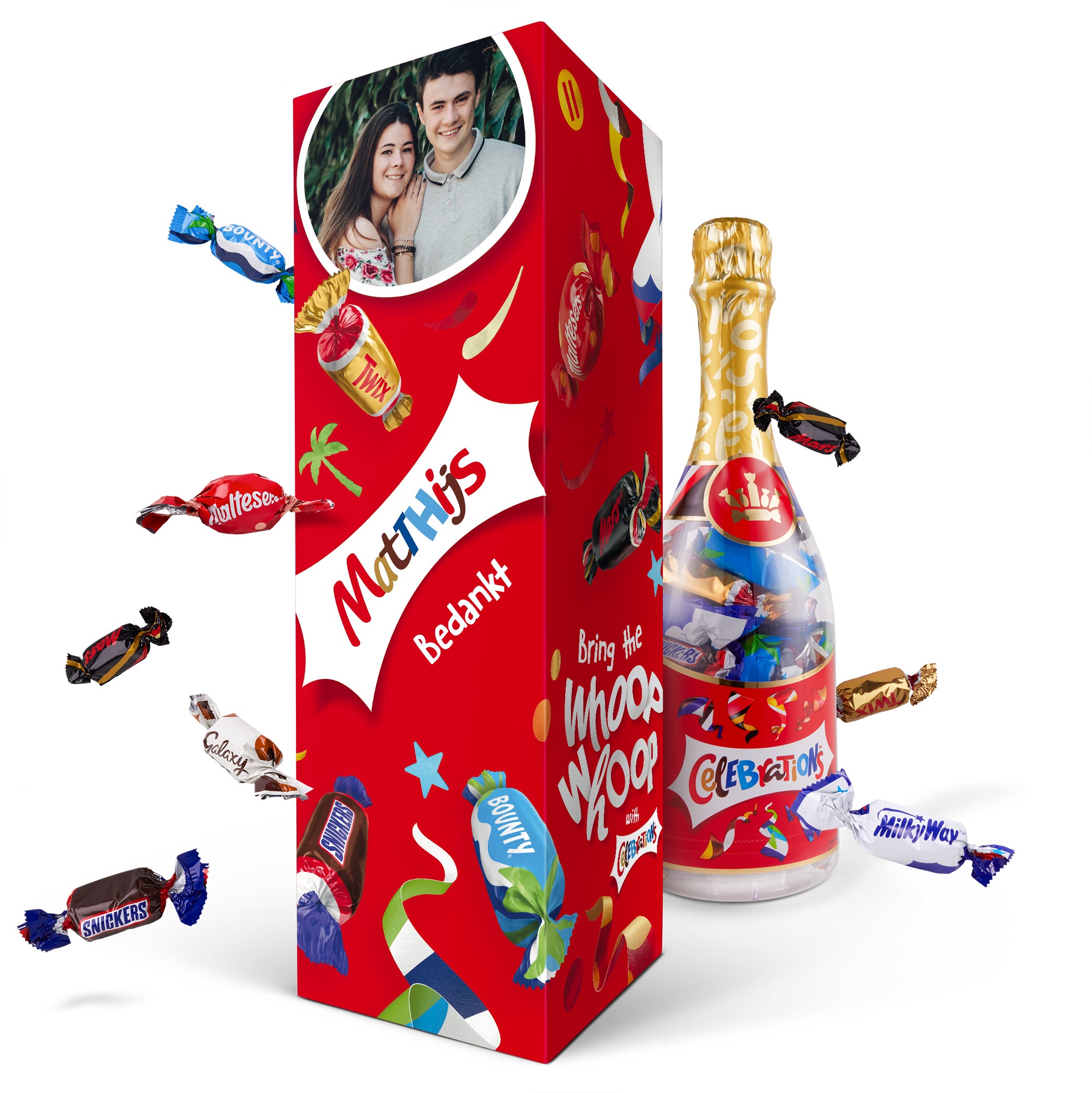 Celebrations chocolade fles in gepersonaliseerde giftbox