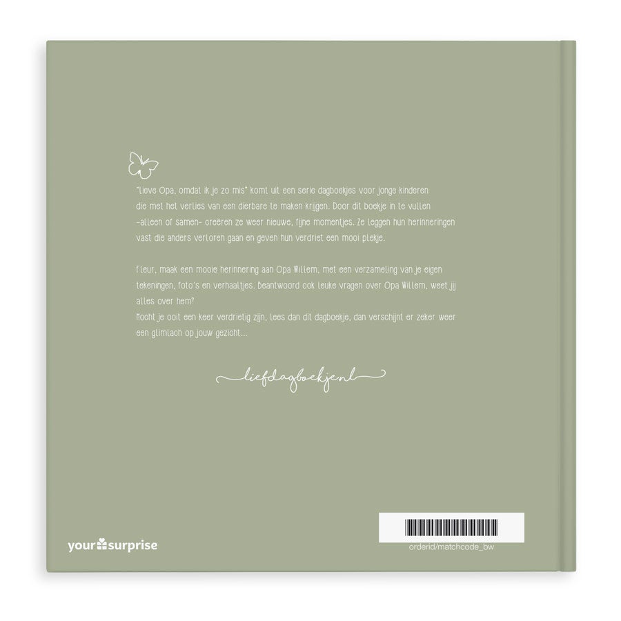 Boek "Lieve Opa, omdat ik je zo mis" met naam