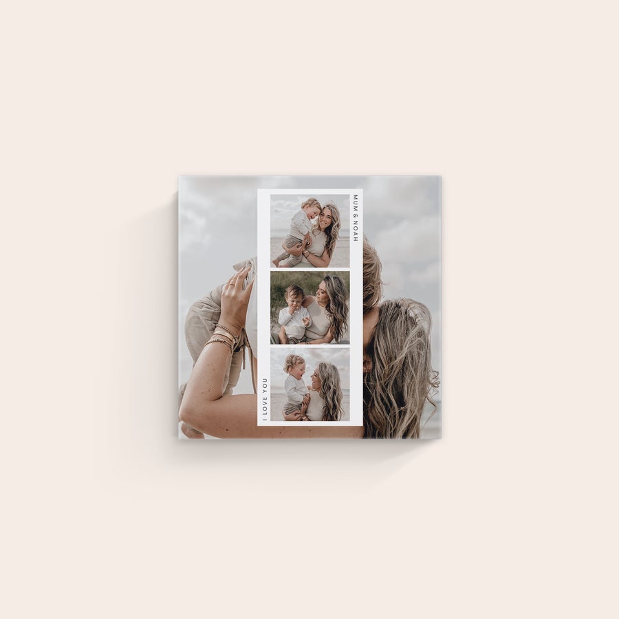 Foto impressa em tela Foto em tela linnen personalizada com colagem de fotos e texto Mum & Noah e I Love You