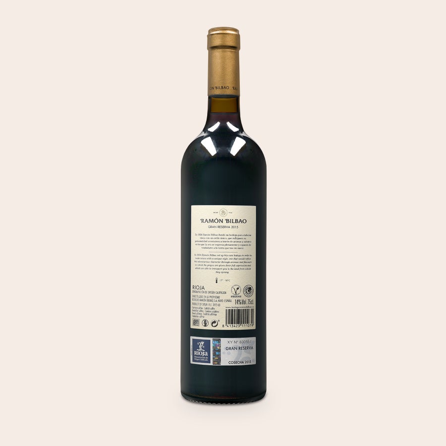 Ramon Bilbao Gran Reserva com rótulo personalizado - impresso  Garrafa de vinho Ramón Bilbao Gran Reserva com rótulo personalizável para presente.