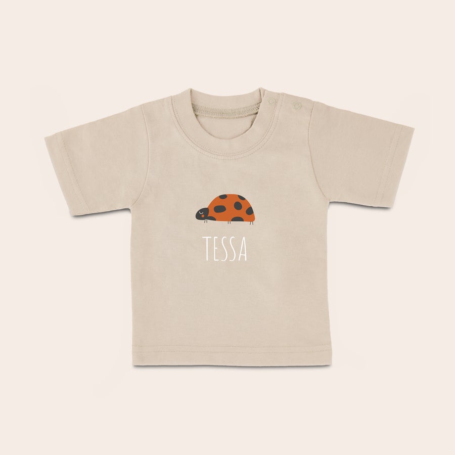 Baby t shirt bedrucken Personalisiertes Baby T-Shirt mit Marienkäfermotiv und Namen Tessa, bedruckt