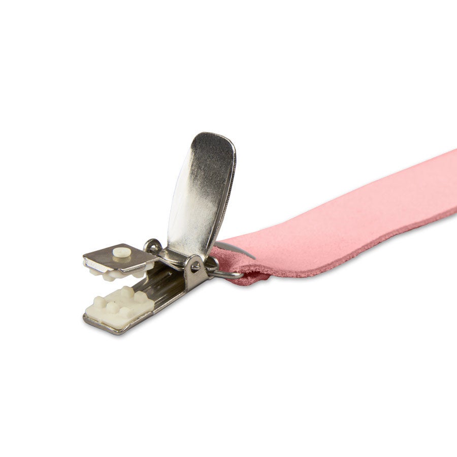 Leren speenkoord met naam - Roze