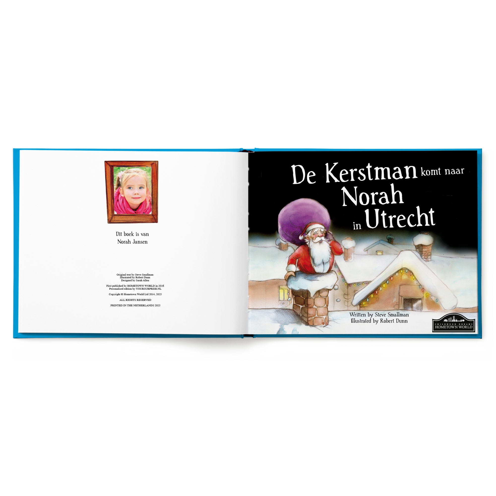 Boek met naam en foto - De kerstman komt - Hardcover, gepersonaliseerd met naam Norah Jansen en een foto.