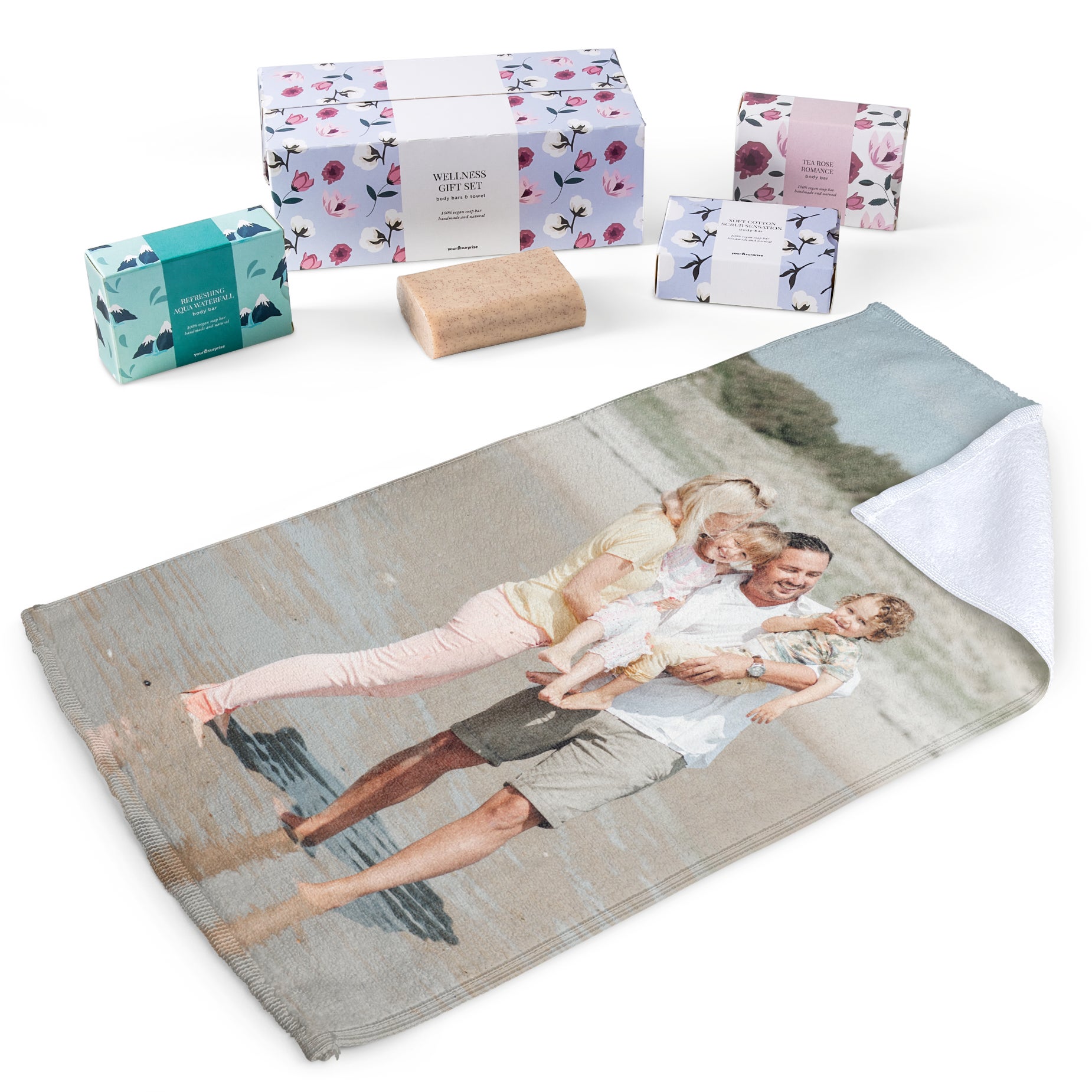 Geschenkset mit Seife und bedrucktem Handtuch  - Onlineshop YourSurprise