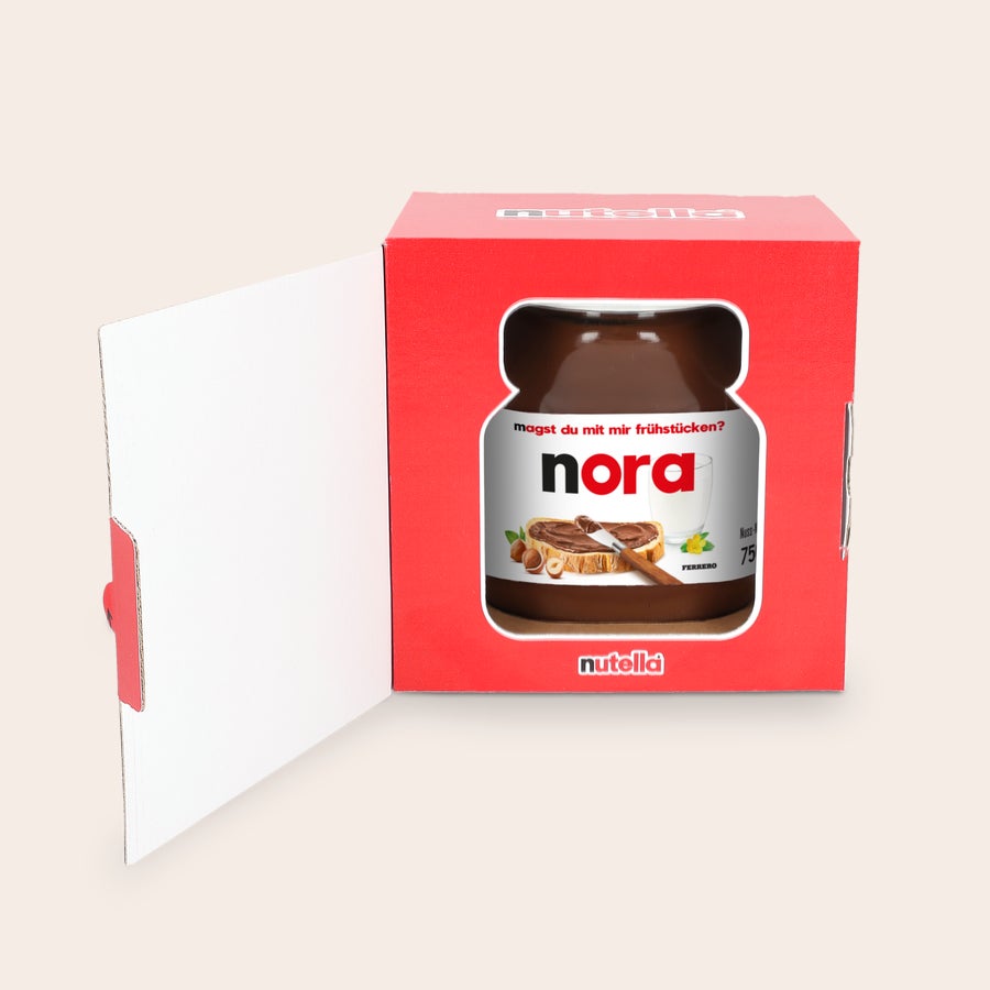 Personalisiertes nutella®-Glas Personalisiertes nutella® Glas in Geschenkverpackung, bedruckt mit dem Namen Nora.