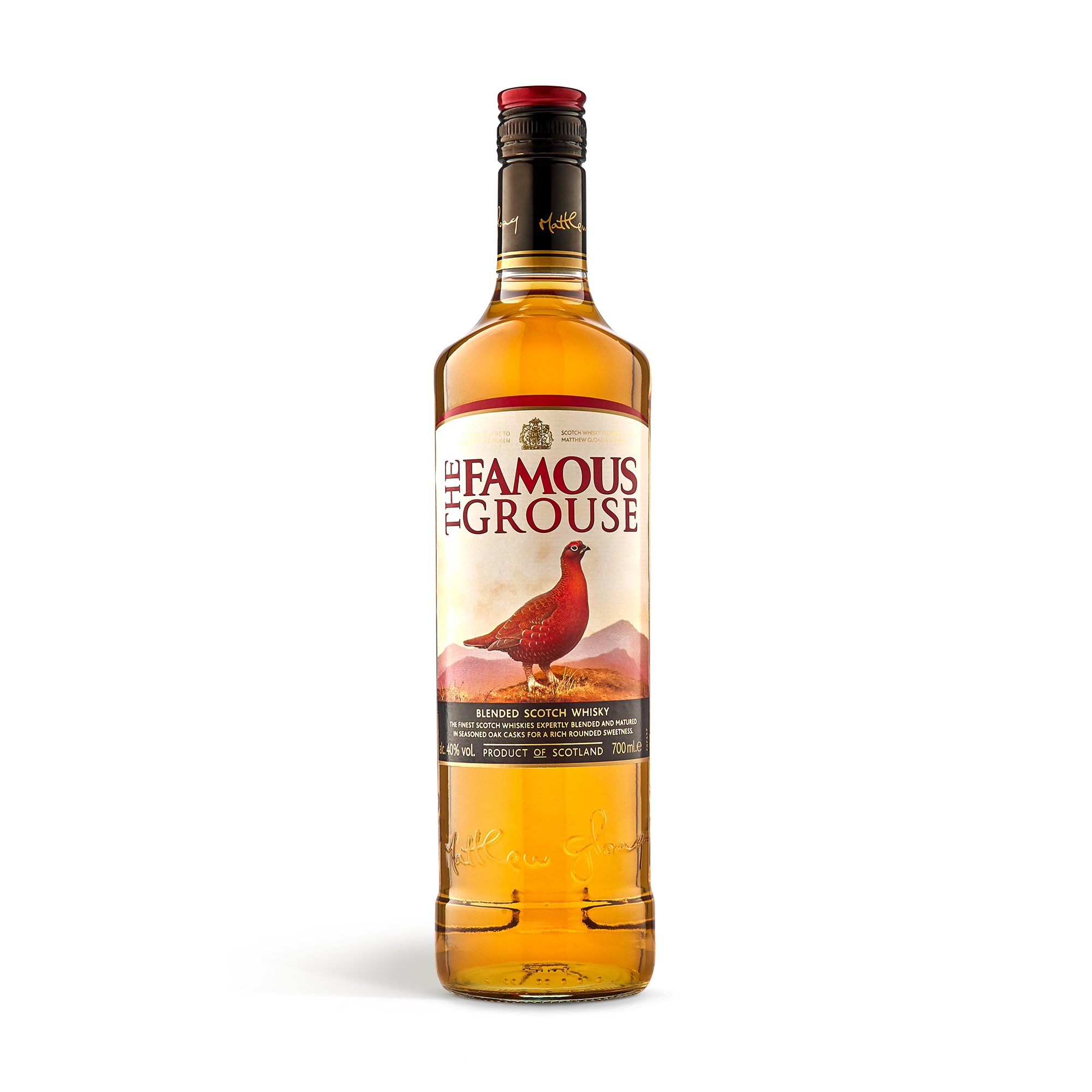 The Famous Grouse whisky üveg egy metszettel díszített fadobozban, személyre szabható véséssel.