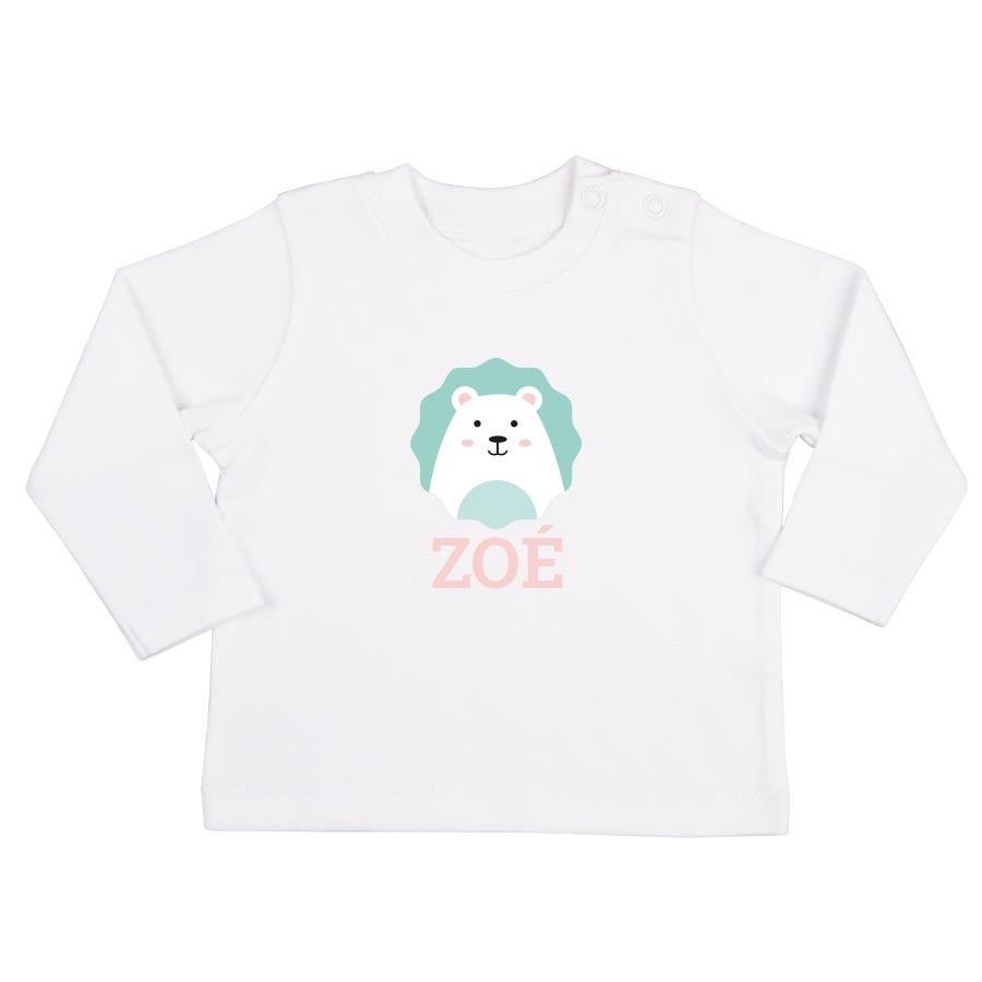 T-shirt bébé personnalisé - Manches longues - Blanc - 62/68