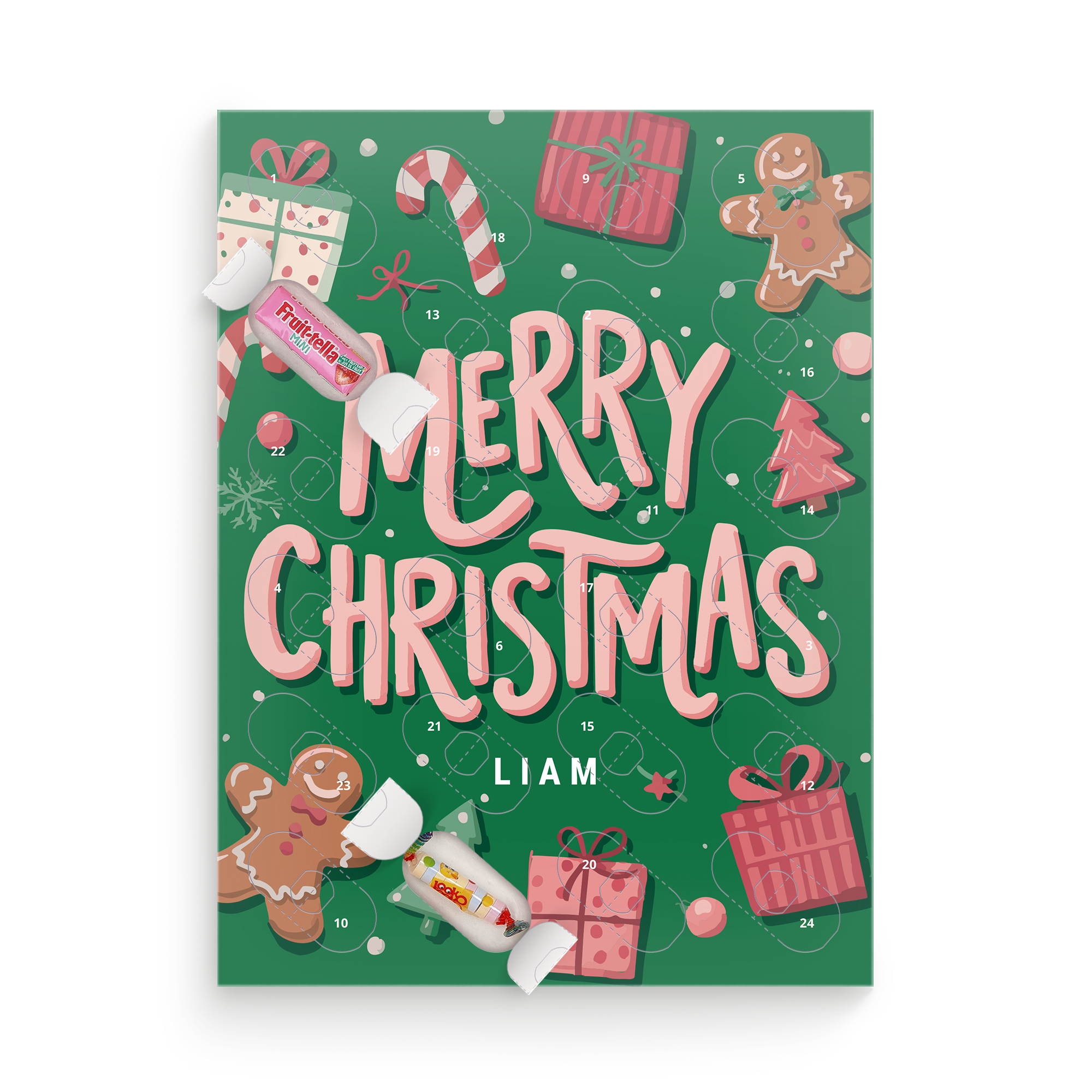 Személyre szabott édesség visszaszámláló naptár