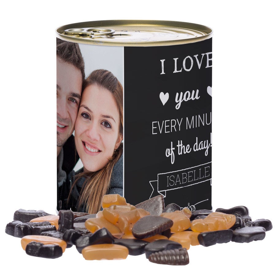 Snoepblik bedrukken - Gemengde drop Snoepblik bedrukken - Gemengde drop