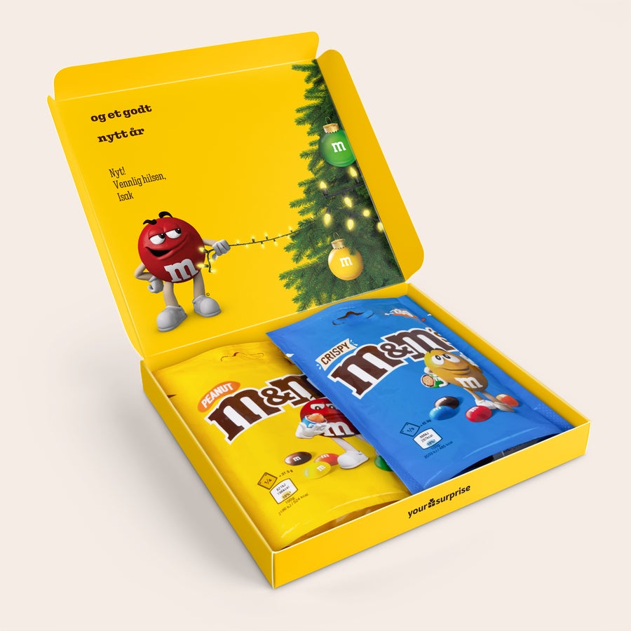 Personlig gaveeske med M&M's-sjokolade M&M's gaveeske med personlig trykk og meldingen
