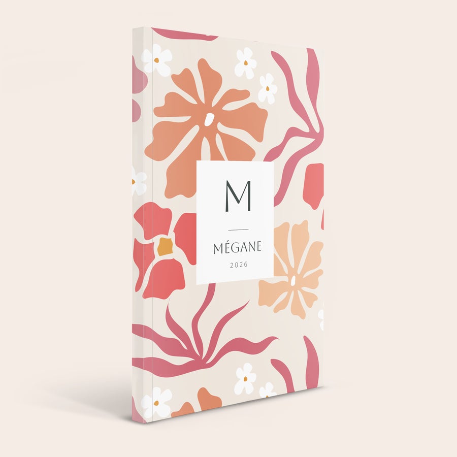 Agenda personnalisé 2026 Agenda super sympa 2026 personnalisé avec motif floral coloré nom Mégane et initiale M