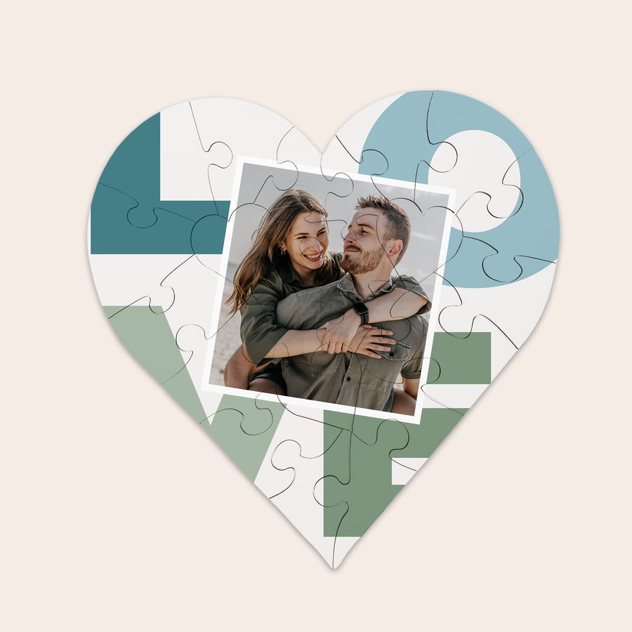 Personalizowane puzzle w kształcie serca Puzzle w kształcie serca ze zdjęciem pary, napis Love, zaprojektuj osobiste puzzle ze zdjęciem