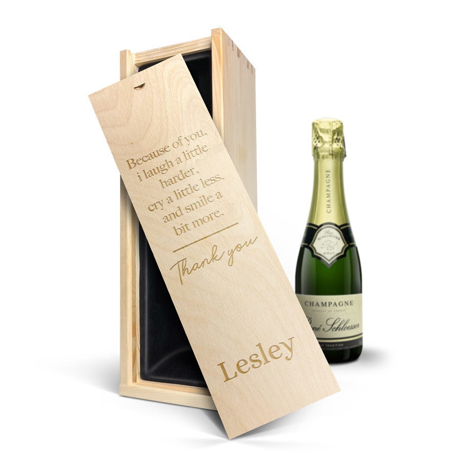 Personalised champagne gift - Rene Schloesser (375ml) - Engraved wooden case