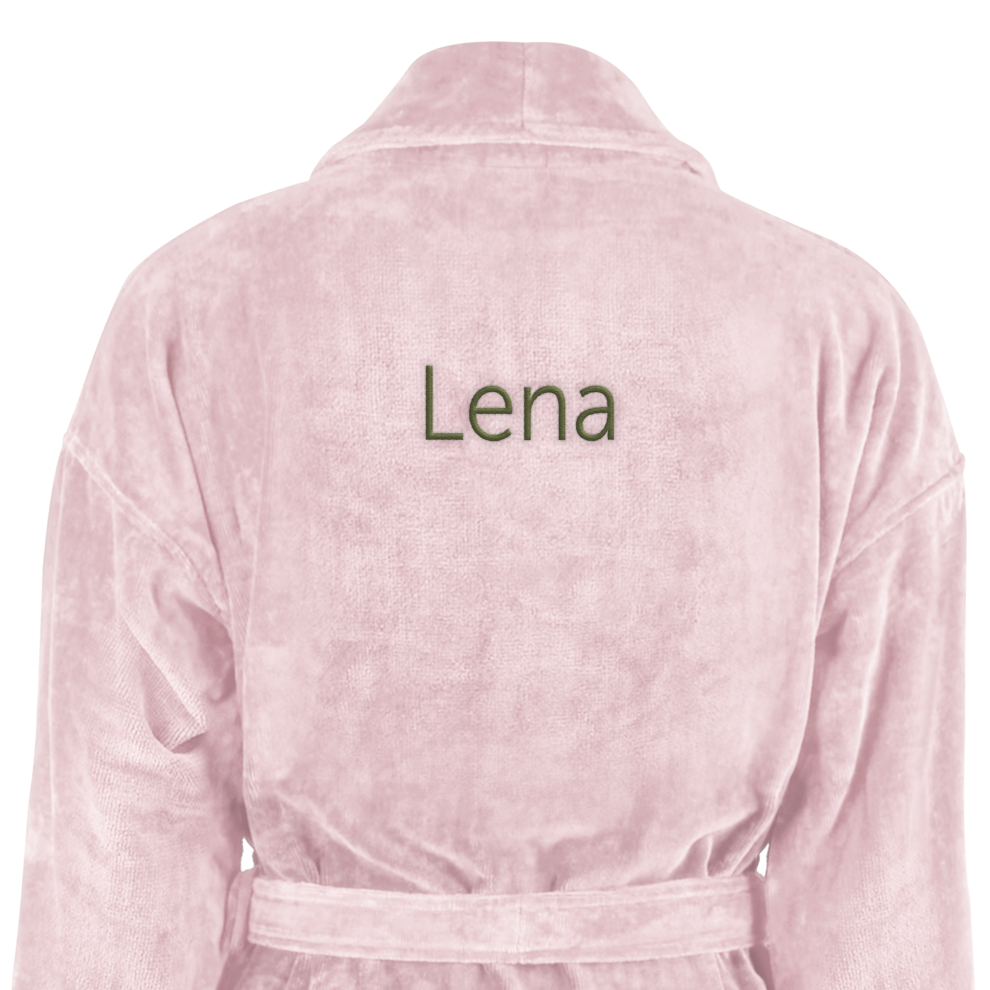 Luksus morgenkåbe til damer i lyserød med broderet navn Lena.