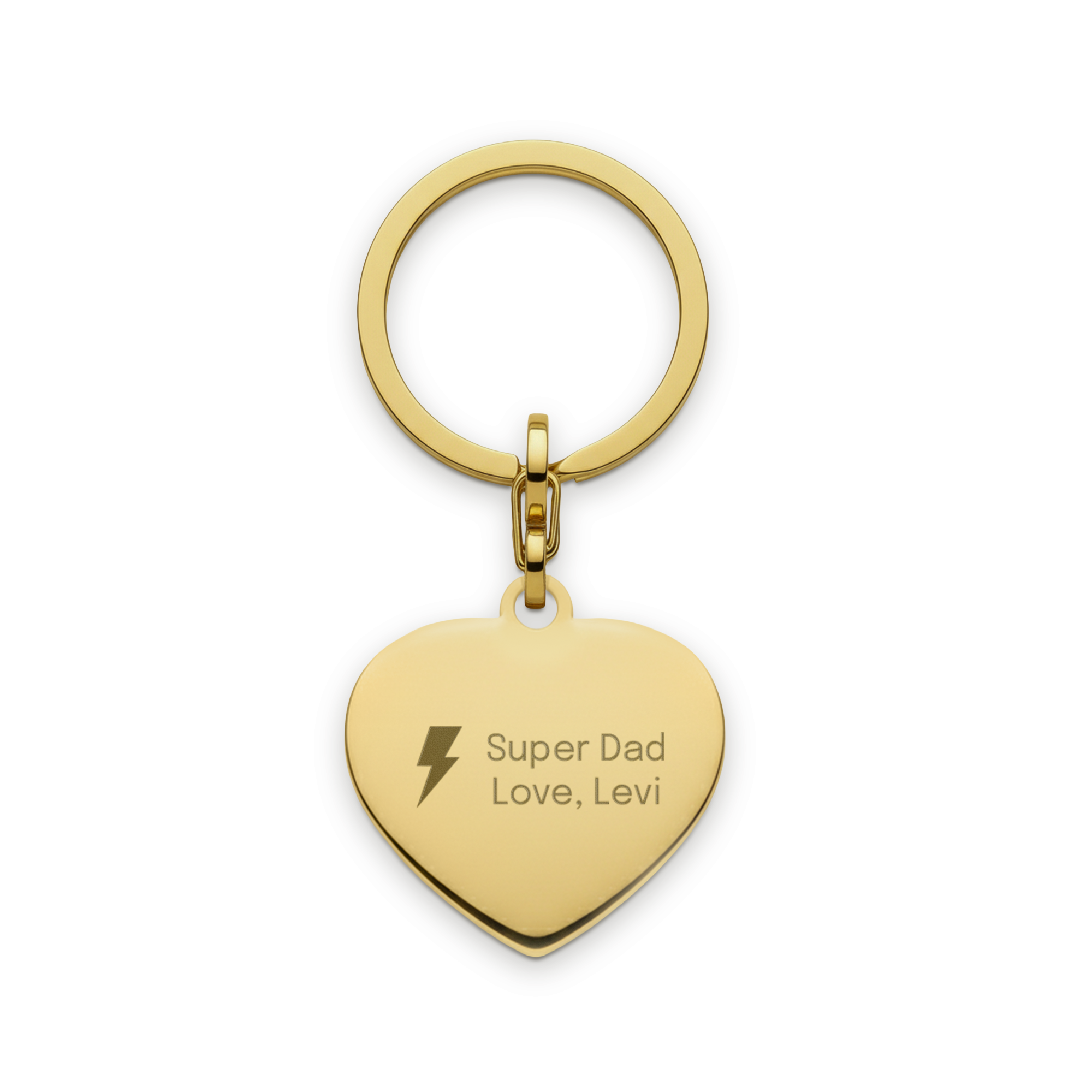 Engraved key ring Heart Gold with Super Dad Love Levi message