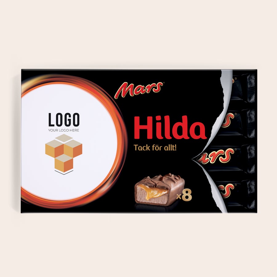 Mars personliga presentboxar Mars personliga presentboxar i svart design tryckt med namn Hilda och valfritt foto