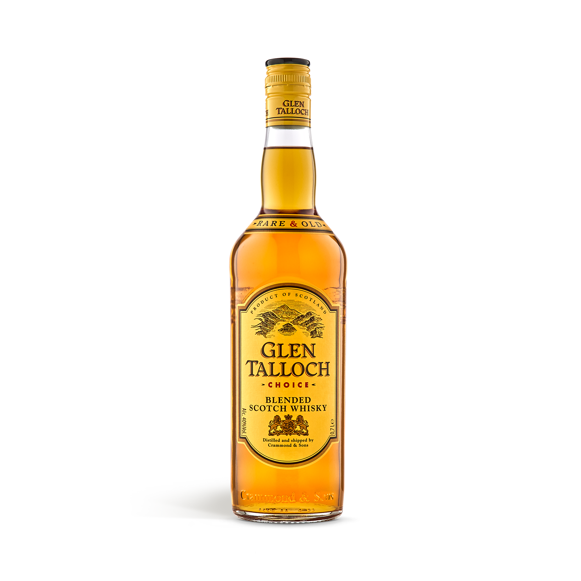 Fles Glen Talloch whisky met gepersonaliseerde tekst op een gegraveerde kist.