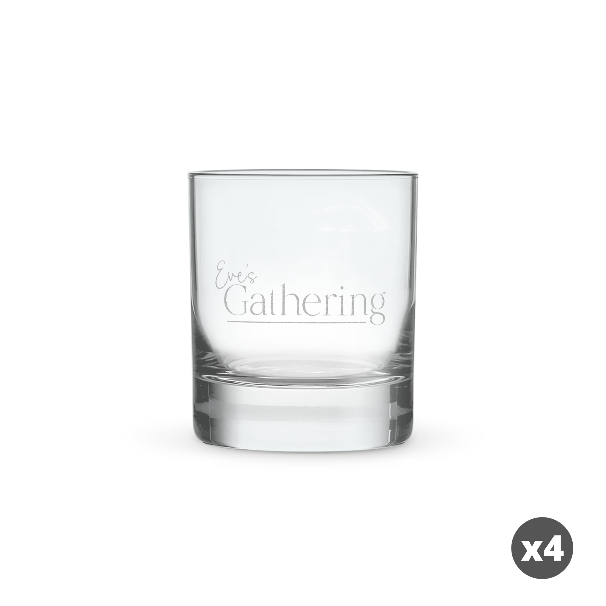 Personalised tumbler glass engraved with the text Eves Gathering