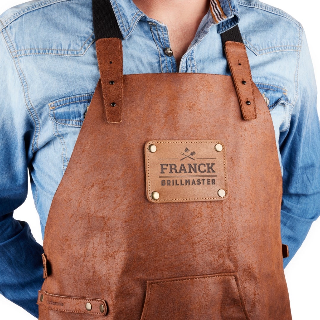 Gerecycled leren schort met naam Gerecycled leren schort met naam
